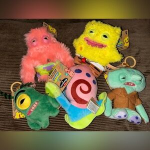 Fuggler x SpongeBob Keyring Charms Complete Set of 5 Plush Keychains NWT